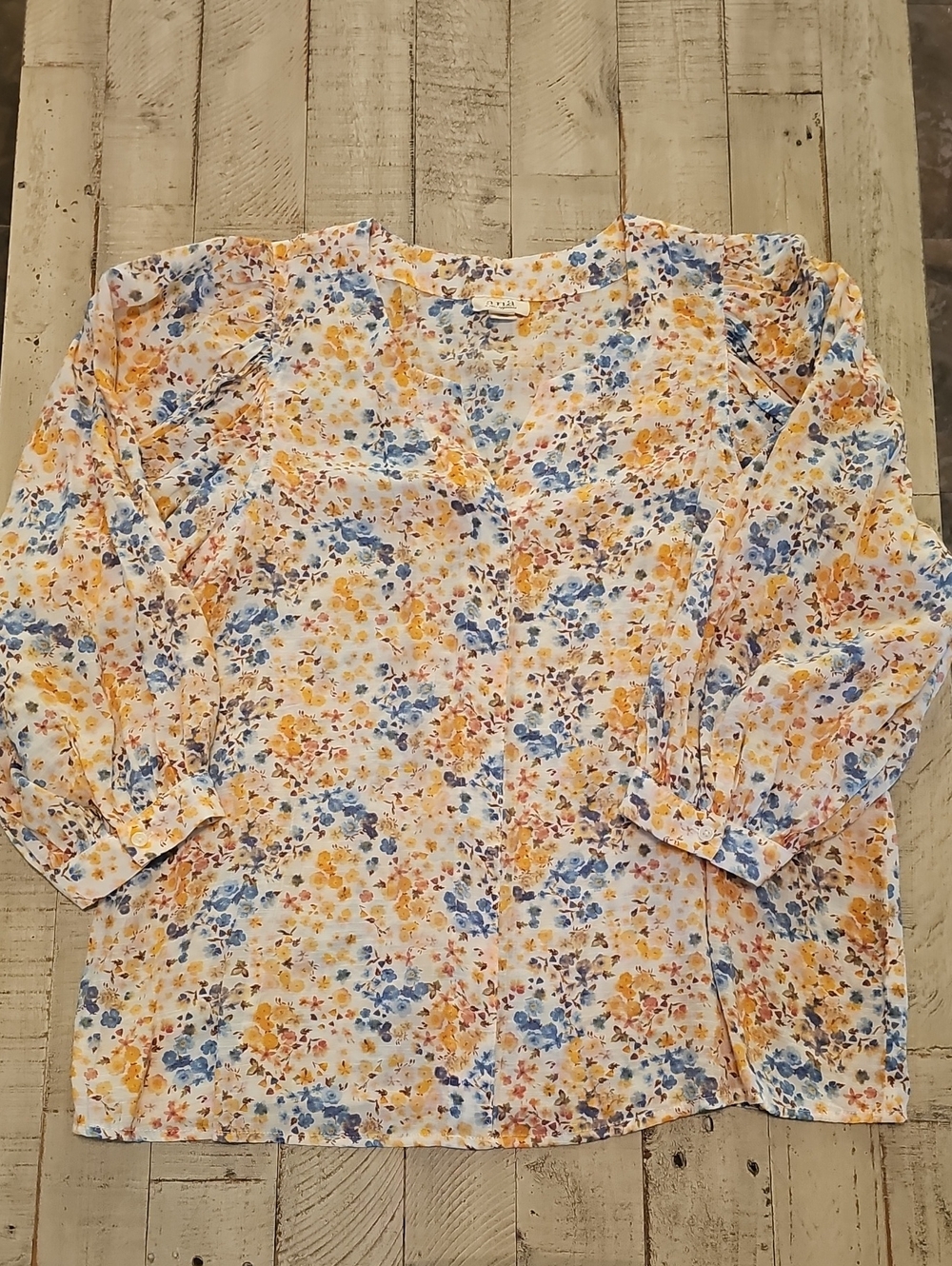 Women's Floral V-Neck Blouse in Blue & Yellow ✨️ Like New✨️